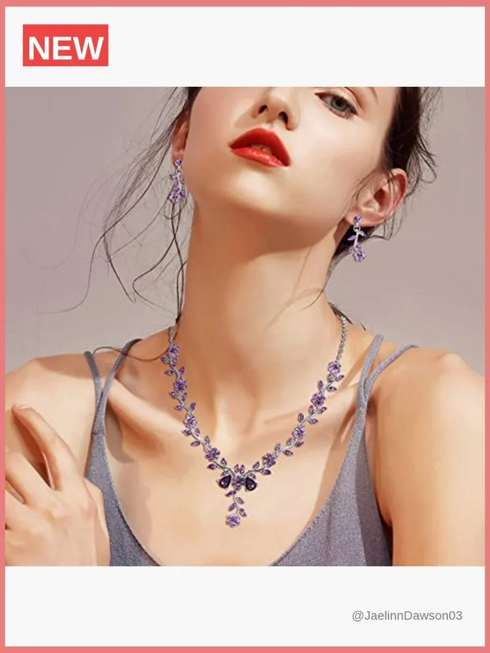 Crystal Flower Leaf Dangle Earrings Necklace Set for Wedding
